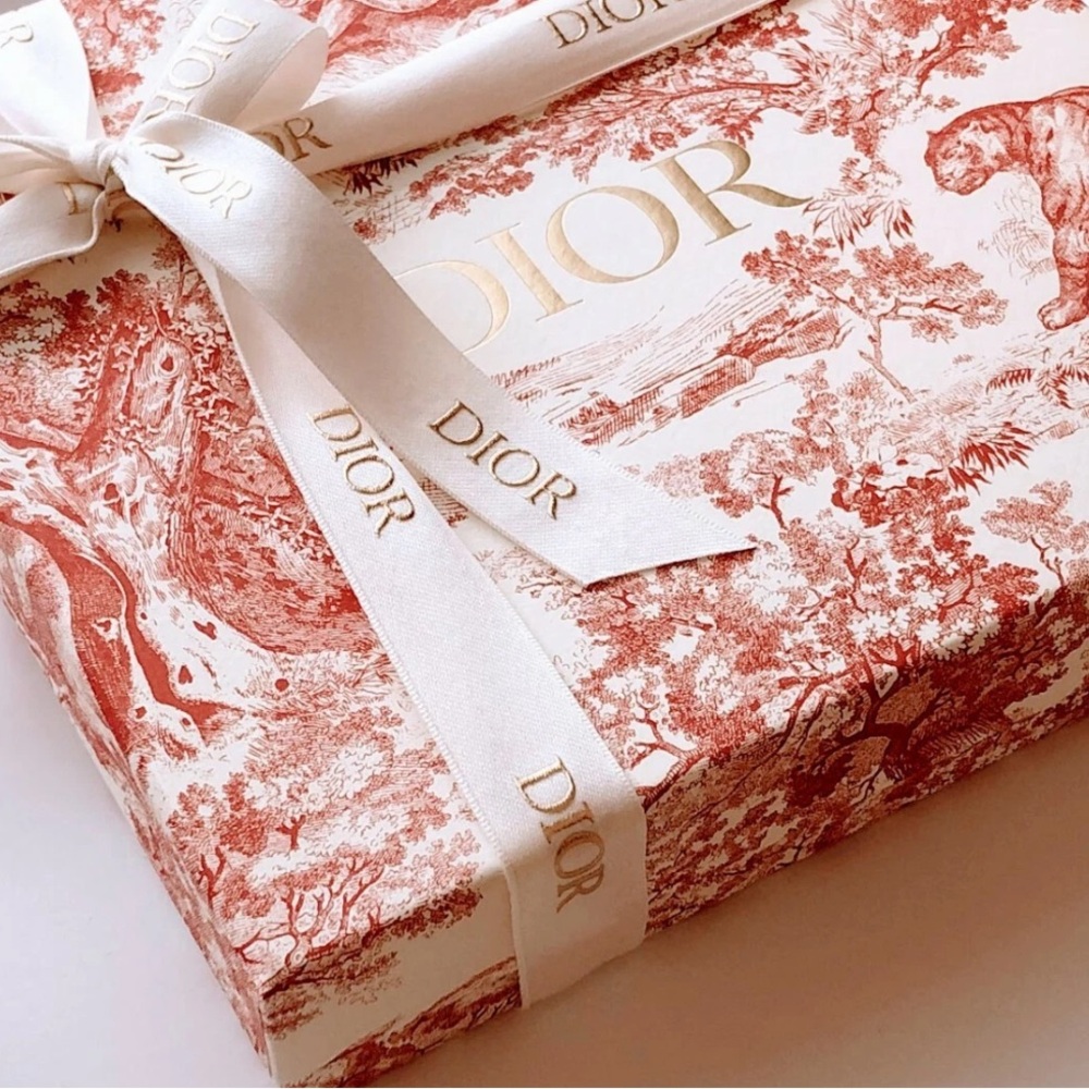 Dior Red and White Toile de Jouy Box with Ribbon